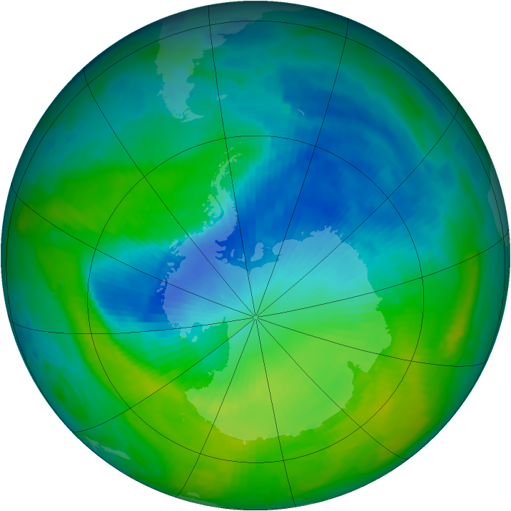 Antarctic ozone map for 09 December 1996
